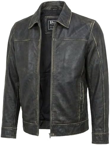 Men's Leather Biker Jacket, Multi-Zipper, Quilted Shoulders (US
